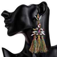 Exaggerated Women&#39;s Fashion Scalloped Long Tassel Earrings Alloy Diamond Bohemia Earrings main image 6