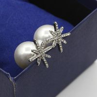 Micro Studded Star Earrings Pearl Silver Stud Earrings Female Flower Snowflake Earrings sku image 1