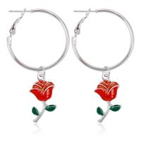 Rose Flower Hoop Earrings sku image 2