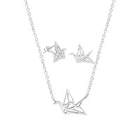 Necklace Classic Thousand Paper Crane And Peace Pigeon Pendant Necklace Earrings Set Wholesale sku image 2