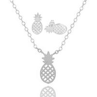 Necklace Hot Fruit Pineapple Pendant Necklace Earring Set Hollow Pineapple Earrings sku image 2