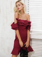 Sexy Rosy Ruffled Shoulder Dress Overalls Fashion Women's Clothes main image 6