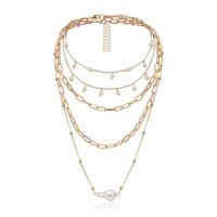 Jewelry Shaped Imitation Pearl Chain Necklace Bead Tassel Multilayer Geometric Necklace main image 6