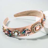 Fashion Headband Colorful Fabric Baroque Bead Headband With Glass Diamond Headdress main image 3