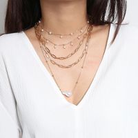 Jewelry Shaped Imitation Pearl Chain Necklace Bead Tassel Multilayer Geometric Necklace sku image 1