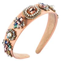 Fashion Headband Colorful Fabric Baroque Bead Headband With Glass Diamond Headdress sku image 3
