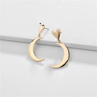 Earring Alloy Heart-shaped Mirror Polished Moon Asymmetric Earrings main image 4