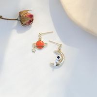 Japan Und Südkorea Spaß Design Planet Astronaut Ohrringe S925 Silbern Adel Tropföl Bemalte Weibliche Nischen Netz Rote Ohrringe main image 1