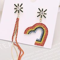 Fashion Earrings Rainbow Color Rhinestone Candy Love Tassel Asymmetric Temperament Earrings Women main image 1