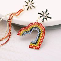 Fashion Earrings Rainbow Color Rhinestone Candy Love Tassel Asymmetric Temperament Earrings Women main image 6