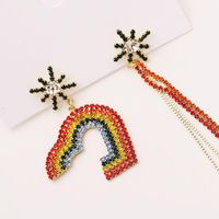 Fashion Earrings Rainbow Color Rhinestone Candy Love Tassel Asymmetric Temperament Earrings Women main image 5