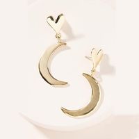Earring Alloy Heart-shaped Mirror Polished Moon Asymmetric Earrings sku image 1
