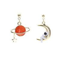 Japan And South Korea Fun Design Sense Planet Astronaut Earrings S925 Silver Needle Oil Painting Female Niche Net Red Earrings sku image 1