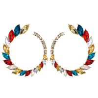 Europe And The United States Selling Retro Inlaid Colorful Rhinestone Earrings Female Exaggerated Large Circle Earrings Set Luxury Super Flash C-shaped Stud Earrings main image 5