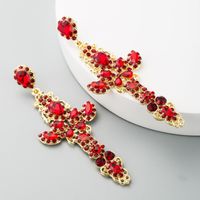 European And American Popular Hot Selling Ladies Earrings Temperament Alloy Hollow Cross With Rhinestones Long Autumn And Winter Net Red Earrings main image 5