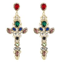 European And American Popular Hot Selling Ladies Earrings Temperament Alloy Hollow Cross With Rhinestones Long Autumn And Winter Net Red Earrings main image 6