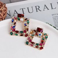 Geometric Diamond Full Diamond Earrings Female Retro Stud Earrings Ear Jewelry main image 3