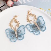 Fashion Pop Chiffon Lace Butterfly Diamond Earrings main image 4