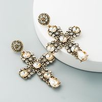 European And American Popular Classic Trend Exaggerated Retro Earrings Female Hollow Atmosphere Cross Diamond Alloy Long Earrings main image 2