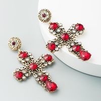European And American Popular Classic Trend Exaggerated Retro Earrings Female Hollow Atmosphere Cross Diamond Alloy Long Earrings main image 4