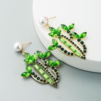 Fashion Cactus Stoving Varnish Alloy Artificial Gemstones Earrings main image 3