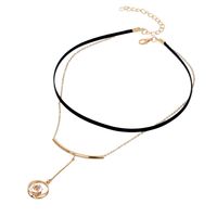 Short Diamond Double Circle Vintage Leather Rope Sweater Chain With Diamonds main image 1