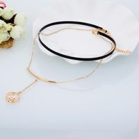 Short Diamond Double Circle Vintage Leather Rope Sweater Chain With Diamonds main image 4
