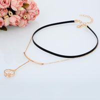 Short Diamond Double Circle Vintage Leather Rope Sweater Chain With Diamonds main image 5