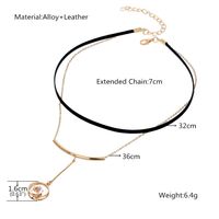 Short Diamond Double Circle Vintage Leather Rope Sweater Chain With Diamonds main image 6