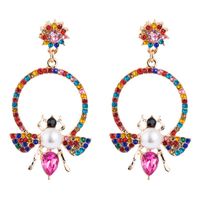 Europe And The United States Exaggerated Geometric Pearl Earrings Female Alloy Inlaid Rhinestone Bee Accessories Long Temperament Fashion Earrings sku image 1