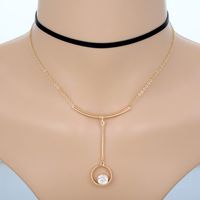 Short Diamond Double Circle Vintage Leather Rope Sweater Chain With Diamonds sku image 1