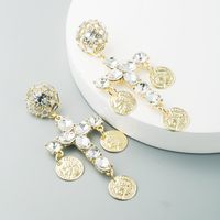 Women's Earrings Wholesale Hollow Cross Goddess Head With Color Zircon Earrings main image 3