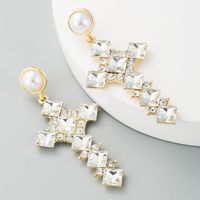 Vintage Pearl Earrings Female Alloy Diamond Cross Long Jewelry main image 1