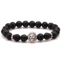 8mm Volcanic Stone Beaded Bracelet Frosted Stone Stretch Natural Stone Lion Head Bracelet Wholesale main image 5