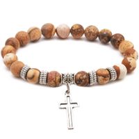 Yoga Beads Energy Natural Stone Bracelet Frosted Stone Volcanic Stone Cross Bracelet main image 4