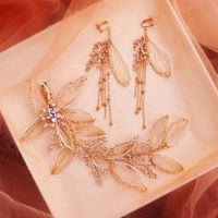 Wedding Jewelry Pearl Flower Headdress Toasting Dress Accessories Bridal Wedding Hair Band Earring Set main image 2