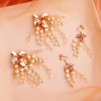 Bridal Jewelry Handmade Pearl Hair Clip Earring Set Headdress main image 1
