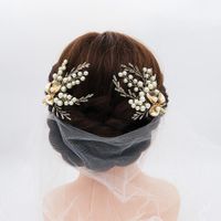 Bridal Jewelry Handmade Pearl Hair Clip Earring Set Headdress main image 3