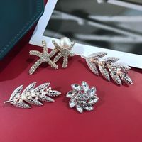 Silver Brooch Colored Beads Embellished Leaf Brooch Men And Women Suit Collar Scarf Pin main image 6