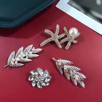 Silver Brooch Colored Beads Embellished Leaf Brooch Men And Women Suit Collar Scarf Pin main image 5