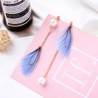 New Long Pearl Drop Earrings Fashion New Two Color Optional Chiffon Stud Earrings main image 3