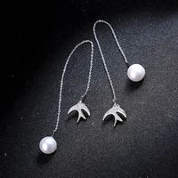 925 Silver Needle Creative Long Small Swallow Pearl Pendant Earrings Female Korean Fashion Ear Line main image 6