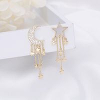 Asymmetric Mother-of-pearl Stars Moon Tassel Earrings Personality Wild Earrings main image 1