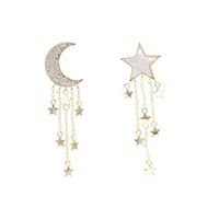 Ornement Coréen Élégante Asymétrie Mère Shell Étoiles Lune Gland Boucles D'oreilles Internet Celebrity Femme Personnalité Sauvage Boucles D'oreilles Argent Aiguille main image 3