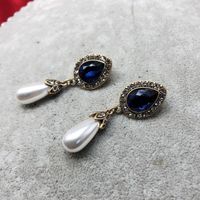 Blue Gemstone Ear Studs Vintage Ear Studs Baroque Water Drop Pearl Stud Earrings main image 4
