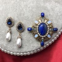 Blue Gemstone Ear Studs Vintage Ear Studs Baroque Water Drop Pearl Stud Earrings main image 6