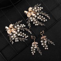Bridal Jewelry Handmade Pearl Hair Clip Earring Set Headdress sku image 2