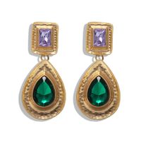 Alloy Diamond Gem Earrings Vintage Earrings Luxury Drop Shape Earrings Accessories sku image 1