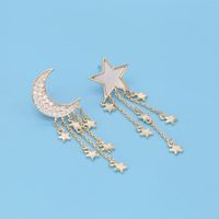 Asymmetric Mother-of-pearl Stars Moon Tassel Earrings Personality Wild Earrings sku image 1