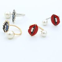 Vintage Jewelry Pearl Eyes Gem Joint Ring Ring New Lips Open Ring main image 5